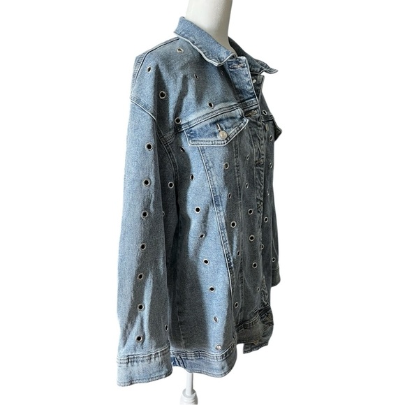 Avec Les Filles Size XL Eyelet Grommet Blue Denim Oversized Statement Jacket - Picture 6 of 10